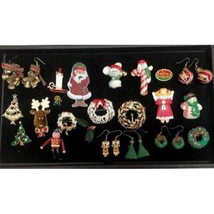 Large Lot Christmas Costume Jewelry Pins Necklace Bracelet Some Marked